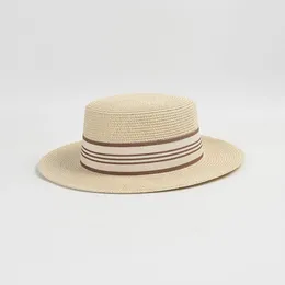 Wide Brim Hats USPOP 2024 Fashionable Women Sun Hat With Vintage Weaved Band Flat Top Beach Spring Summer Straw