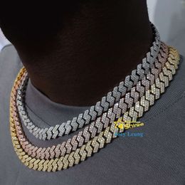 Fine Jewellery Hip Hop Gold Plated 925 Silver 2 Rows Vvs Moissanite Diamond Iced Out Miami Cuban Link Chain Necklace for Men