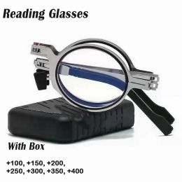 Frame 2024 NEW Portable Metal Round Folding Reading Glasses Men Women Anti Blue Light Eyewear Presbyopia Eyeglasses Frame Diopter