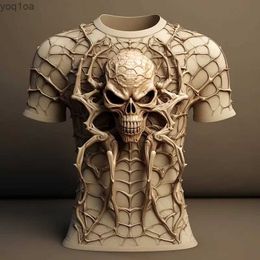 Men's T-Shirts Skull T-Shirts For Men 3d Spider Print Street Designer Mens Clothing Daily Casual Short Sleeves Tops Loose Oversized SweatshirtL2404