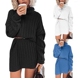 Casual Dresses Autumn Winter Warm Knitted Dress Turtleneck Long Sleeves Solid Color Sweater For Women Mini Robe Vestidos