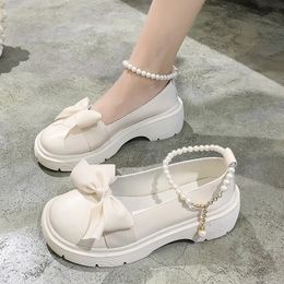 Women Thick Platform Mary Janes Lolita Shoes Party Pumps Summer Sandals Bow Chain Mujer Shoes Fashion Oxford Zapatos 240412