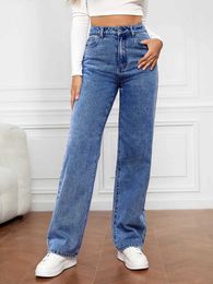 Kvinnors jeans kvinnor elastiska tvättade denim byxor höst och vinter casual mode raka benbyxor trendiga streetwear för kvinnor s-xxl 240423
