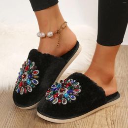 Slippers Ladies Platform Winter Sandals Fashion Rhinestone Decorative Flat Bottomed Cotton Shoes Home Bedroom Indoor Daily Slipper