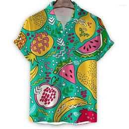 Men's Casual Shirts Cartoon Fruits 3d Print Hawaiian Shirt Men Banana Watermelon Pineapple Pattern Short Sleeve Tops Summer Lapel Blouse