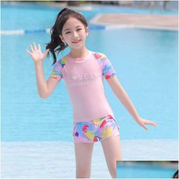 Childrens Swimwear Girls 2-Piece Upf50Addprinted Baby Short Sleeved Beach Swimsuit P230602 Drop Delivery Sports Outdoors Swimming Equi Dhtfp