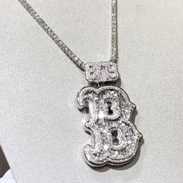 Gioielli di gioielli sterling sier moissanite ghiaccio out lettera personalizzata "b" ciondolo hip hop per collana