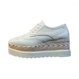 Dress Shoes Cow Leather Women Patent Platform Ladies Wedge Brogues Elevator