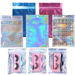 Bags Newest 100/50pcs Wholesale Pink Gold Blue Holigraphic 3d Fake Eyelash Packaging Bag Jewelry Gift Lashes Baggies Box
