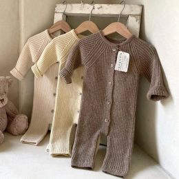 One-Pieces 2023 Autumn Toddler Baby Boys Girls Knitted Bodysuit New Infant Kids Jumpsuit With Hat Newborn Knitwear Outfits For 024 Months
