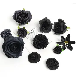 Decorative Flowers 5Pcs DIY Fake Flower Accessories Wedding Decor Black Artificial Crafts Gift Silk Fabric Home