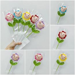 Decorative Flowers Kawaii Pig Crochet Flower Diy Homemade Artificial Bouquet Hand-woven Craft For Teacher's Day Birthday Gifts