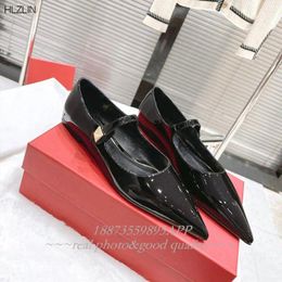 Casual Shoes 2024Pointed Leather Patent Women's Spring And Autumn High Heels Riveted Buckle Mary Jane Simple Single