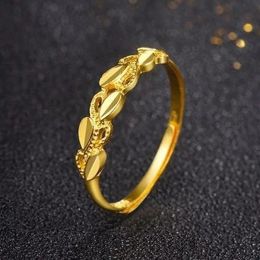 Bands 24K Gold Rings for Women Real Gold Plated Rings Leaf Heart Party Wedding Engagement Ring Trend Gold Jewellery Christmas Gift