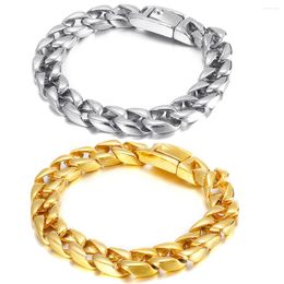 Link Bracelets Selling Curb Bracelet Chain Jewellery Stainless Steel Mens Cuban Solid Silver/Gold Colour 12mm 8.5inch