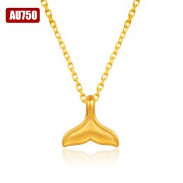 Necklaces 999 Pure Gold Pendant Necklace Real 24K Gold Fish Tail Pendant for Women Fine Jewellery Wedding Gift