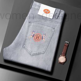 Men's Jeans Designer Spring/Summer New Product Jeans Men's Slim Fit Small Feet High end Trendy Brand Elastic Thin Printed Love Horse Family Pants 9YKM