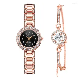 Wristwatches 2pcs/Set Fashion Belt Watches Women Watch Delicate Silver Bracelet For Luxury Ladies Wrist Relogio Feminino