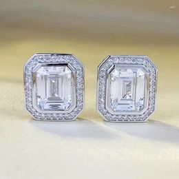 Stud Earrings 2024 S925 Silver 8 10mm High Carbon Diamond Rectangular Emerald Cut Fashionable And Versatile For Women