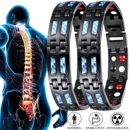 Strands Magnetic Therapy Bracelet with Carbon Fiber Stainless Steel Jewelry for Men Accessories Strength Energy Healing Father Gifts