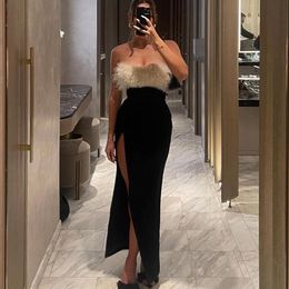 Winter Sexy Girl Off Shoulder Furry Tube Top Slit Dress For Women