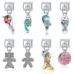 Strands Hapiship Fashion Sweet Flower Dog Boy Girls Cake Fish Tree Charm Links Fit 9mm Stainless Steel Bracelet Making DIY Jewelry DJ592