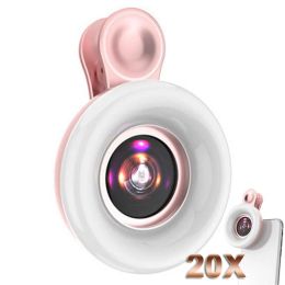 Filters Macro Lens for Mobile 20X Fill Ring Light Selfie Live Lamp Camera Lens with LED Universal Flash Smartphone Portable Light Clip