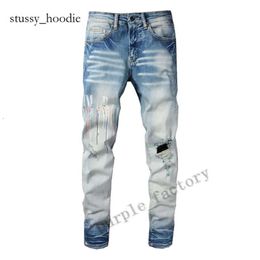 Mens Womens Designer Pants Amri Trousers Biker Embroidery Ripped for Trend Amri Jeans Cotton Fashion Jeans Men Casual Pants Black Tight Fitting 3717