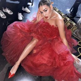 Casual Dresses Elegant Red Tulle With Train Women Plus Size Strapless Maxi Dress For Party Formal Event Girls Pography Gowns