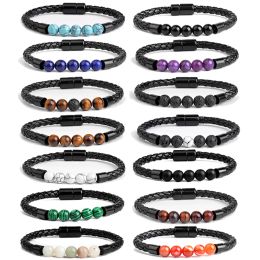 Strands kirykle Men's Beads Leather Bracelets Braided Leather Cuff Wristband Bead Rope Bracelet for Boys Anxiety for Stress Relief Gift