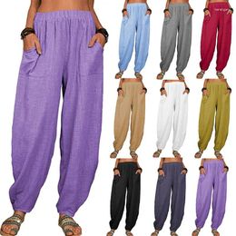 Women's Pants Cotton Linen For Women Summer Loose Casual Harem Trousers Vintage Pockets Elastic Wide Leg Female Oversize