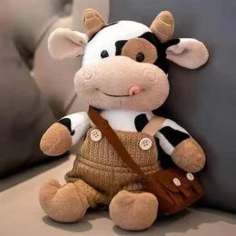 Cushions 26CM Cartoon Milk Cow Plush Doll Cute Simulation Cattle Animals Plush Toys Soft Stuffed Sweater Cow Pillow Baby Birthday Gifts