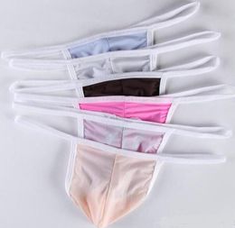 Fine men039s ice silk micro bikini Briefs Hipster penis pouch thongs g strings tangas T back panties low waist mens gay underwe4208528