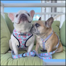 Dog Collars Leashes Dog Vest Harness No Pl Pig Printed Harnesses And Leashes Set Breathable Mesh Padded Puppy Collars For Small Medi Dhcz7