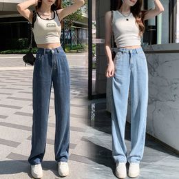 2024 Summer Thin Jeans Womens New 150 Short Wide Legged Hanging High Waist Straight Cropped Pants