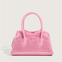 Evening Bags 2024 Soft Plush Handbags For Women Winter Fashion Shoulder Ladies Imitation Lamb Wool Splicing PU Leather Shell