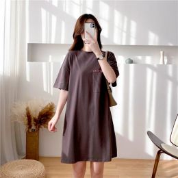 Dresses MidLength Maternity Dresses Solid Colour Digital Pocket Loose Summer Pregnant Clothes Maternity Clothes 9126P