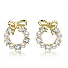 Stud Earrings Cute Bow Pearl Crystals Round Earring Geometric Jewellery For Girls Charm Fashion 2024 In Accessories Wholesale