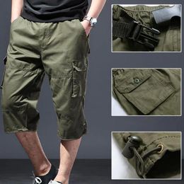 Men's Shorts Trendy Drawstring Cotton Camouflage Print Multi Pockets Cargo Pants Loose Type Men Cropped Daily Clothes
