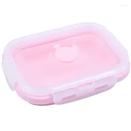Dinnerware Pink Grade Silicone Lunch Box Folding Eco-Friendly Container Bento Collapsible Portable Microwave Crisper