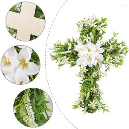 Decorative Flowers Easter Cross Wreath Artificial Lilies Spring For Front Door White Lily Flower Garland Home Window Wall Decoration