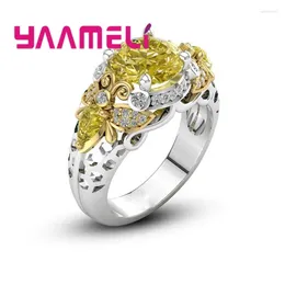 Cluster Rings 925 Sterling Silver Vintage Elegance Yellow CZ Engagement Ring For Women Wedding Party Accessories Jewellery Bee Design