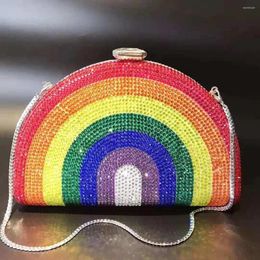 Evening Bags Lady Rainbow Crystal Clutch Bag For Wedding Bridal Wallet Purse Diamond Mobile Phone Clutches Party Chain Handbags