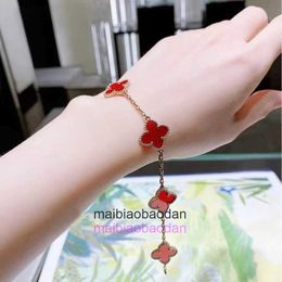 Designer 1to1 Bangle Luxury Jewellery Fanjia New Red Leaf Grass Bracelet Womens Five Flower Red Agate Red Jade Chalcedony Bracelet Live Delivery