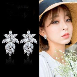 Stud Earrings Fashion 925 Sterling Silver Crystal Leaves For Women Girls Gift Statement Jewelry Korean