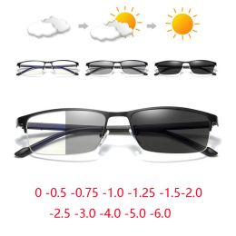Lenses Tr90 Semirimless Square Myopia Photochromic Eyeglasses Men Myopic Prescription Glasses for the Nearsighted 0 0.5 0.75 to 6.0