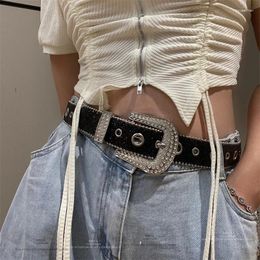 Belts 2024 Y2K Punk For Women Spicy Girls Pink Black White Belt Denim Star PU Leather Rhinestones Bling Ins Cool