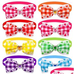 Dog Collars Leashes 5Pcs Pretty Fine Craftsmanship Collar Heart Shaped Rhinestone Pattern Pet Cat Bowknot Neck Strap Dress Up Drop Dhjwq