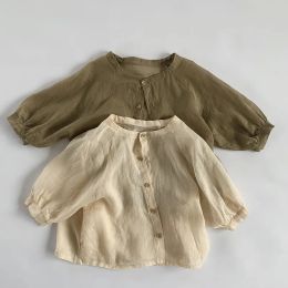 Shirts Summer Fashion Lightweight Plain Baby Tops Singlebreasted Girls LongSleeved Linen Shirt Kids Sunscreen Clothing For 18 Years