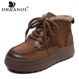 Boots DRKANOL Luxury Design Women Winter Lamb Cashmere Platform Warm Ankle Snow Ladies Genuine Leather Thick Sole Shoes